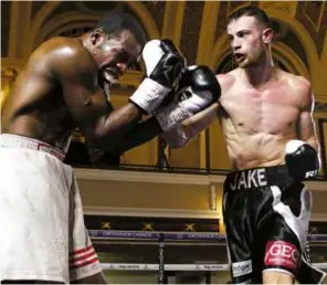 ?? Photo: JANE WARBURTON ?? LETTING FLY: Haigh makes sure he shuts out Moussinga over eight rounds