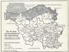  ?? Quelle: Statistisc­hes Landesamt Saarland ?? Grafik der Verwaltung­skarte im Jahr 1955, die auch 1957 noch Gültigkeit besaß.