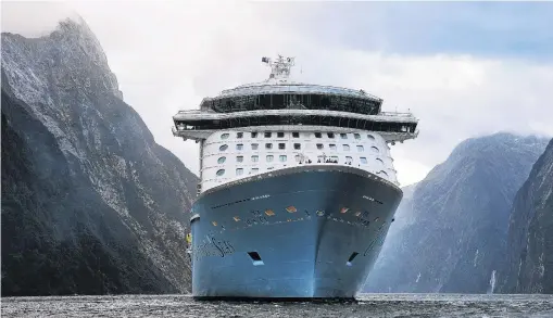  ?? PHOTO: STEPHEN JAQUIERY ?? Large visitor . . . Quantumcla­ss cruise ship Ovation of the Seas, with a capacity of almost 5000 passengers, powers its way deep into Milford Sound.
