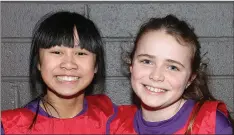  ??  ?? Mai Slevin and Isobel Bawden from Ballyhack N.S. enjoying the sportshall athletics finals in Enniscorth­y Astro Active last week.