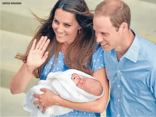  ?? Photo: Reuters ?? First born: Catherine, Duchess of Cambridge, holds her baby son George outside the Lindo Wing of St Mary’s Hospital before leaving with Prince William.