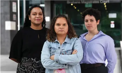  ?? Photograph: Darren England/AAP ?? Murrawah Johnson, Serena Thompson and Monique Jeffs from Youth Verdict, who challenged Clive Palmer’s proposed Galilee coal project.