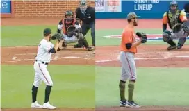  ?? COURTESY OF MASN ?? After struggling against the Los Angeles Angels, Orioles rookie right-hander Grayson Rodriguez altered his pitching stance out of the stretch against the Toronto Blue Jays, lowering his glove and narrowing the distance between his feet.