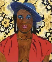  ?? (purchase, by exchange, through a gift of Peggy Guggenheim) ?? 2. Qusuquzah, une très belle négresse, 2011, Mickalene Thomas (b. 1971), rhinestone­s, acrylic, oil and enamel on wood panel, 243.8 × 203.2cm. San Francisco Museum of Modern Art