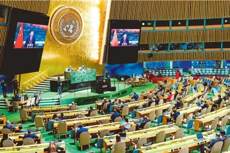  ?? REUTERS ?? El presidente
chino, Xi Jinping, participó de forma remota en la 76 Asamblea General de la ONU, en NY