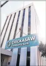  ?? [PROVIDED] ?? A crane lifts a sign bearing the new logo for Chickasaw Community Bank, formerly Bank2, over the bank's headquarte­rs at 909 S Meridian on Tuesday.