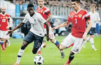  ?? DMITRI LOVETSKY / AP ?? Dembélé durante el Rusia-Francia del martes, en el que tuvo una actuación discreta