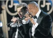  ?? Robert Gauthier Los Angeles Times ?? JAY-Z, right, with Justin Timberlake at the 2013 Grammys, is among the nominees for 2018 awards.