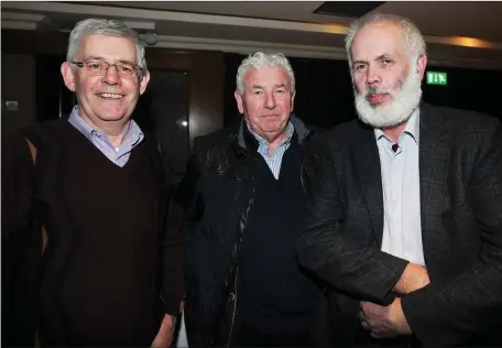  ??  ?? John McDonnell , Knockbridg­e, Seamus Walsh Ratoath and Jim Durnin from Ardee at the Glanbia Informatio­n Meeting in Trim