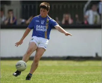  ??  ?? Wicklow’s John Keogh shows nerves of steel to kick over the equalising point from a free.