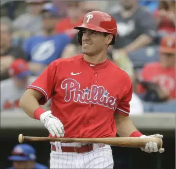  ?? FRANK FRANKLIN II — THE ASSOCIATED PRESS ?? Phillies center fielder Adam Haseley, seen during a spring training game Feb. 25, is back with the club after a “lab error” held up his clearance from COVID-19testing protocol.