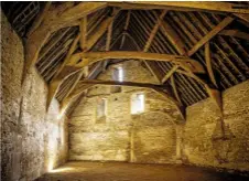  ??  ?? The interior of the barn, where crops or fleeces were housed: ‘rent’ from the village tenants to the abbey.