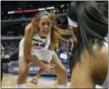  ?? TONY GUTIERREZ — THE ASSOCIATED PRESS ?? South Carolina forward A’ja Wilson celebrates during the second half of Friday’s women’s national semifinal against Stanford in Dallas on Friday.