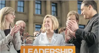  ?? ARYN TOOMBS/ CALGARY HERALD ?? Rachel Notley launches the Alberta New Democratic Party’s campaign at the McDougall Centre in Calgary on Tuesday, where she accused the Tories of squanderin­g Alberta’s resource wealth.