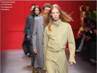  ??  ?? Flowing tresses at Salvatore Ferragamo’s fall show.