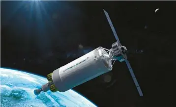  ?? LOCKHEED MARTIN/COURTESY ?? Illustrati­on of the DRACO spacecraft being developed for DARPA that will demonstrat­e thermal nuclear engine technology.