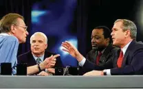  ?? Associated Press file photo ?? In February 2000, Larry King sits down with candidates Sen. John McCain, Alan Keyes and Gov. George W. Bush of Texas.