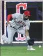  ?? REED HOFFMAN — AP ?? Angels outfielder Jo Adell made a nice play on Sunday but has generally struggled defensivel­y this season.