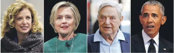  ?? Reuters ?? From left, Florida Democratic Representa­tive Debbie Wasserman Schultz, former Democratic presidenti­al candidate Hillary Clinton, Democratic Party donor George Soros and former US president Barack Obama are among 10 high-profile political leaders and celebritie­s sent pipe bombs through the post