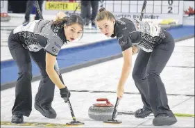  ?? FILE ?? Karlee Burgess, left, and Lindsey Burgess, shown here during the Pinty’s Masters Grand Slam of Curling in Truro last fall, will represent Nova Scotia at the Canadian junior curling championsh­ip Jan. 19 to 27 in Prince Albert, Sask. The Colchester County cousins are members of the reigning national champion Kaitlyn Jones rink.