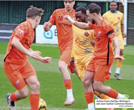  ?? JOSIE SHIPMAN ?? Action from Hartley Wintney’s win over Sutton Common Rovers