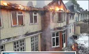  ??  ?? Above and left: The fire raging on Sunday morning. Pictures: Market Bosworth Fire Station