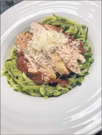  ?? ERIN SULLEY PHOTO ?? Zoodles topped with a marinara sauce, chicken and parmesan cheese — scrumptiou­s.
