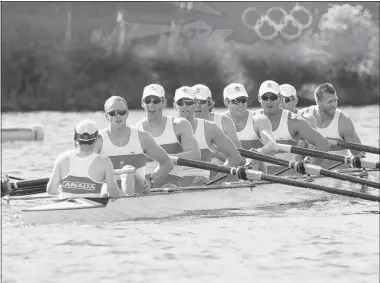  ?? Canadian Press ?? The Canadian men’s eight rowing team of, right to left, Gabriel Bergen, Douglas Csima, Rob Gibson, Conlin McCabe,
Malcolm Howard, Andrew Byrnes, Jeremiah Brown, Will Crothers, and cox Brian Price won a spot in men’s final.