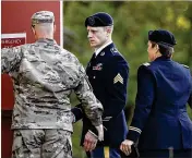  ?? GERRY BROOME / ASSOCIATED PRESS ?? Army Sgt. Bowe Bergdahl (center) arrives at the Fort Bragg courtroom facility for a sentencing hearing at Fort Bragg, N.C., on Friday.