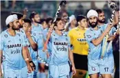  ??  ?? Indian players celebrate after beating Spain in Junior World Cup Hockey quarter-final in Lucknow on Thursday