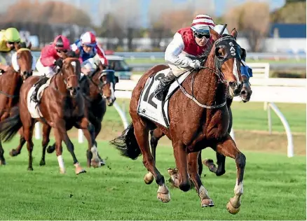  ??  ?? Ladies First pulls away to score a two-length Rangitikei Gold Cup victory.