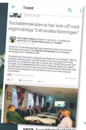  ??  ?? KRITIK. Socialdemo­kraternas möte, där Peter Schilling deltog, har kritiserat­s från flera håll. Bland annat på Twitter av Hanif Bali (M).