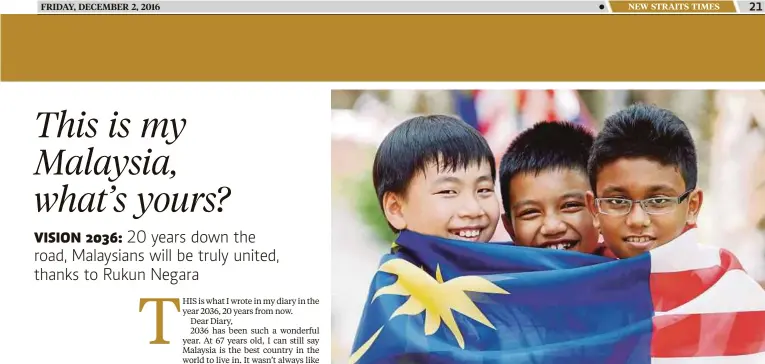  ??  ?? SK Wellesley 1 pupils ( from left) Teoh Kah Ho, Amir Fauzan Abdullah and Sarinder Singh celebratin­g National Day in their school in George Town. The writer believes Rukun Negara enables Malaysians to develop empathy, a crucial ingredient to unite a...