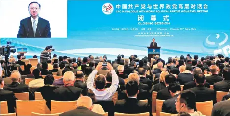  ?? FENG YONGBIN / CHINA DAILY ?? State Councilor Yang Jiechi, a member of the CPC Central Committee Political Bureau, addresses delegates to an internatio­nal seminar in Beijing at its closing session on Sunday.