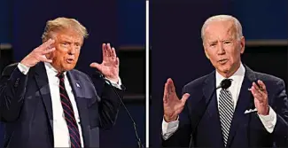  ?? PATRICK SEMANSKY / AP FILE ?? This combinatio­n of Sept. 29 file photos show President Donald Trump, left, and former Vice President Joe Biden during the first presidenti­al debate at Case Western University and Cleveland Clinic in Cleveland, Ohio.