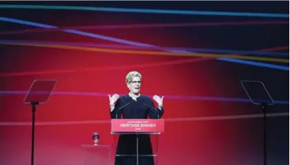  ?? STEVE RUSSELL/TORONTO STAR FILE PHOTO ?? Premier Kathleen Wynne speaks last year at her party’s Heritage Dinner, the biggest fundraiser on the provincial Liberals’ calendar.