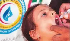  ?? WAM ?? A child being given vaccine under the UAE polio eradicatio­n campaign in Pakistan. The conference will look into ways to eradicate diseases such as Guinea worm and polio.