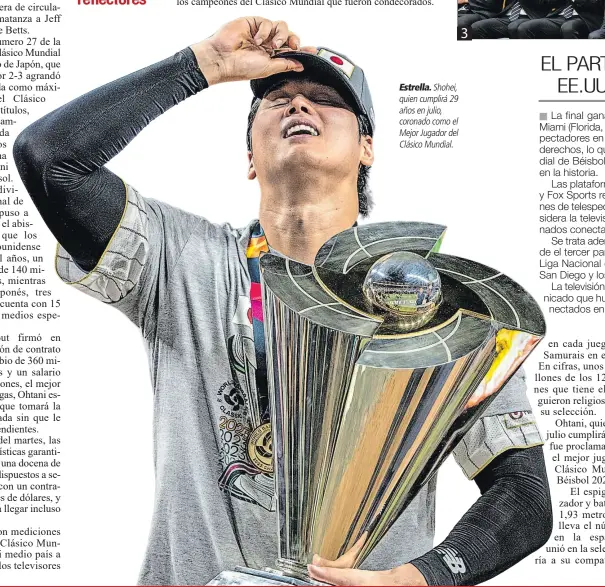  ?? ?? Estrella. Shohei, quien cumplirá 29 años en julio, coronado como el Mejor Jugador del Clásico Mundial.