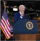  ?? The Associated Press ?? ■ President Joe Biden delivers a speech on infrastruc­ture spending at Carpenters Pittsburgh Training Center on Wednesday in Pittsburgh.