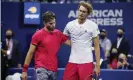  ??  ?? Alexander Zverev embraces Dominic Thiem at the end of the match. Photograph: Justin Lane/EPA