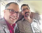  ??  ?? John Arthur and Jim Obergefell on their wedding day aboard a medical transport plane in Baltimore before Arthur died of amyotrophi­c lateral scherosis.