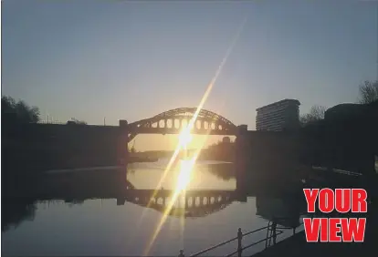  ??  ?? BRIDGE SILHOUETTE: Glenn Potts took this striking photograph of Wearmouth Bridge. If you have any recent photograph­s of Wearside, contact
Malcolm Riley, Sunderland Echo, Echo House, Pennywell Industrial Estate, Sunderland, SR4 9ER, tel. 501 7300, or...