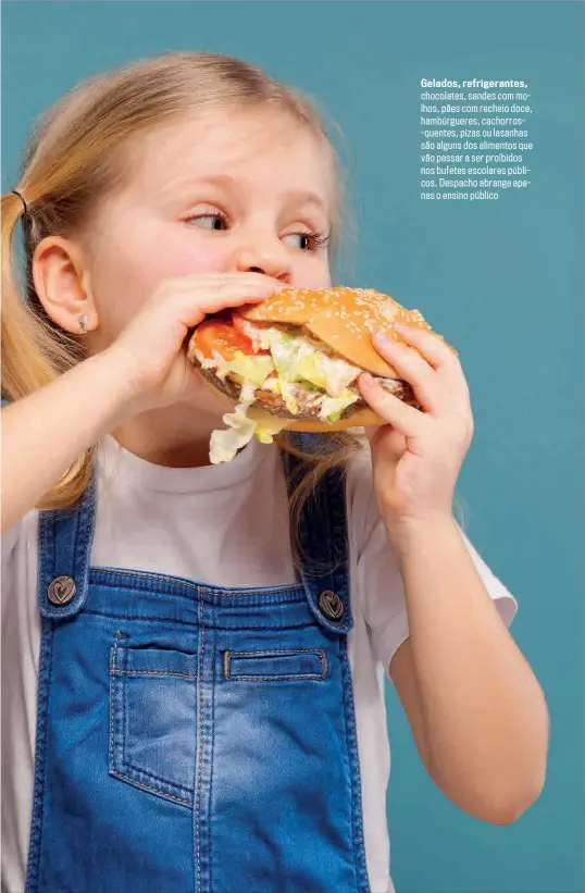  ??  ?? Gelados, refrigeran­tes, chocolates, sandes com molhos, pães com recheio doce, hambúrguer­es, cachorros-quentes, pizas ou lasanhas são alguns dos alimentos que vão passar a ser proibidos nos bufetes escolares públicos. Despacho abrange apenas o ensino público