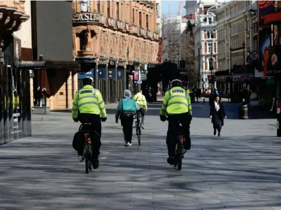  ?? (PA) ?? Police patrol Leicester Square, London, during lockdown