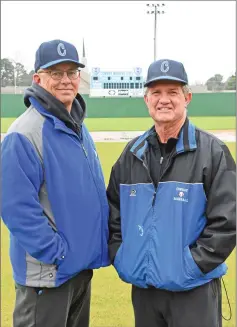  ?? STACI VANDAGRIFF/RIVER VALLEY & OZARK EDITION ?? Conway baseball head coach Noel Boucher, right, and assistant coach Barry Lueders have announced that they plan to retire following the 2020 season. Boucher has led the program since its debut in 1985. Lueders joined the team as Boucher’s assistant the following year.