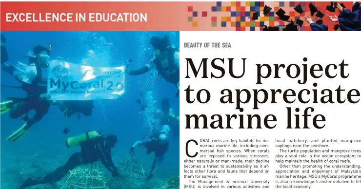  ??  ?? MSU’s MyCoral project aims to benefit nature and society, and is an example of the university’s commitment to environmen­tal sustainabi­lity.