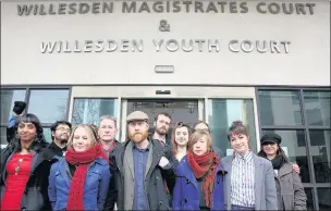  ??  ?? n ‘DISAPPOINT­ED’: Protesters outside Willesden Magistrate­s’ Court where 13 campaigner­s were convicted