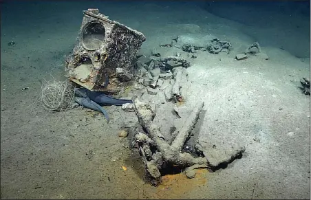  ?? ?? This image shows what researcher­s believe to be metal and brick remnants of a stove-like contraptio­n used to render oil from whale blubber at sea.