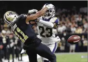  ?? GERALD HERBERT / AP 2019 ?? The Los Angeles Rams’ Nickell Robey-Coleman breaks up a pass intended for the New Orleans Saints’ Tommylee Lewis during the second half of the NFC championsh­ip game in New Orleans.