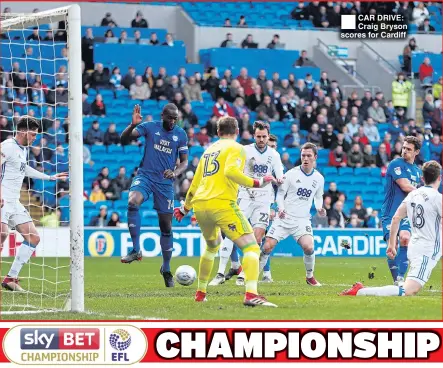  ??  ?? Aston Villa ............ (1) Wolves ................... (1) CAR DRIVE: Craig Bryson scores for Cardiff